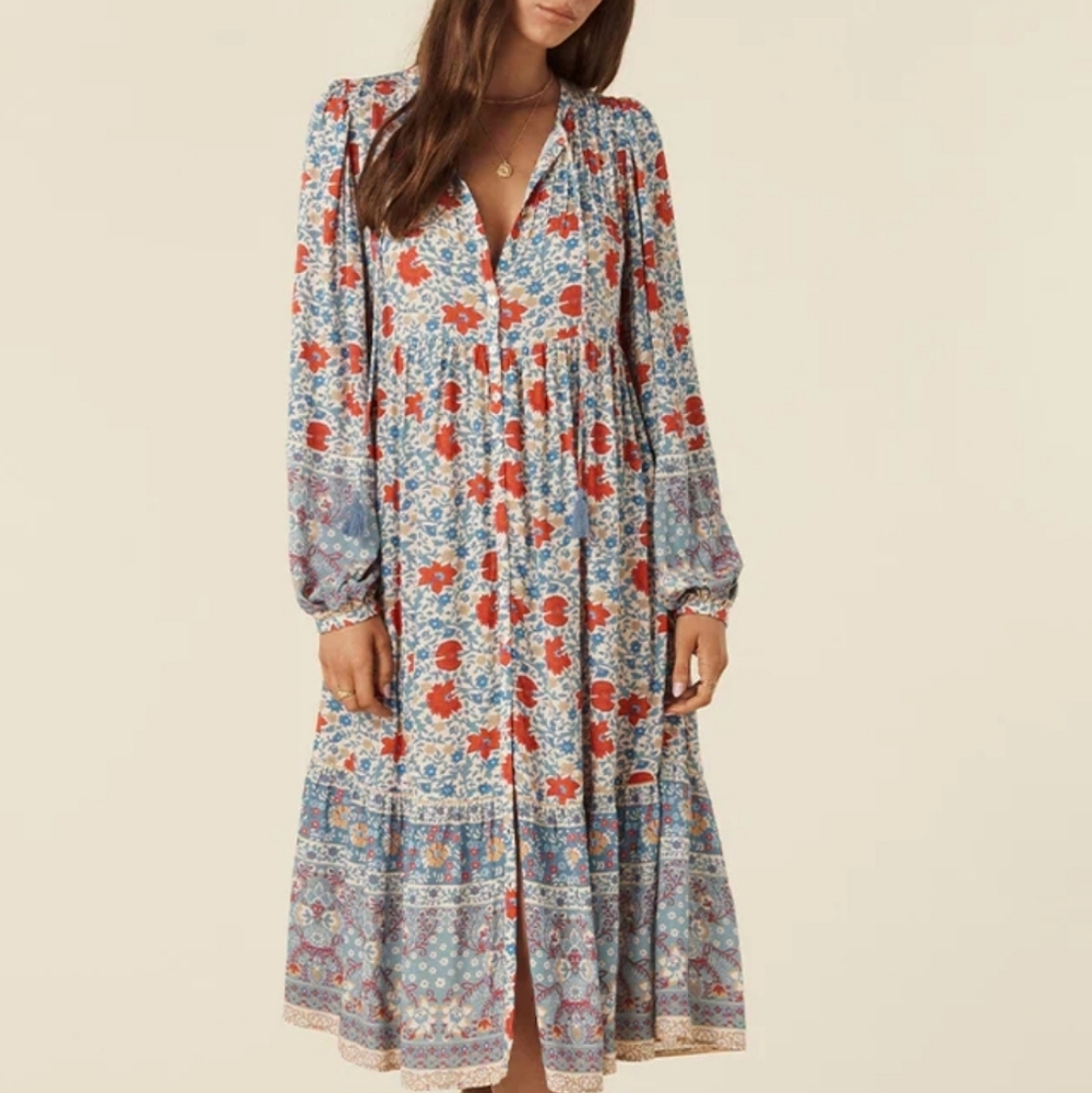 Spell Village Button Down Midi Dress In Sky - Picture 4 of 16